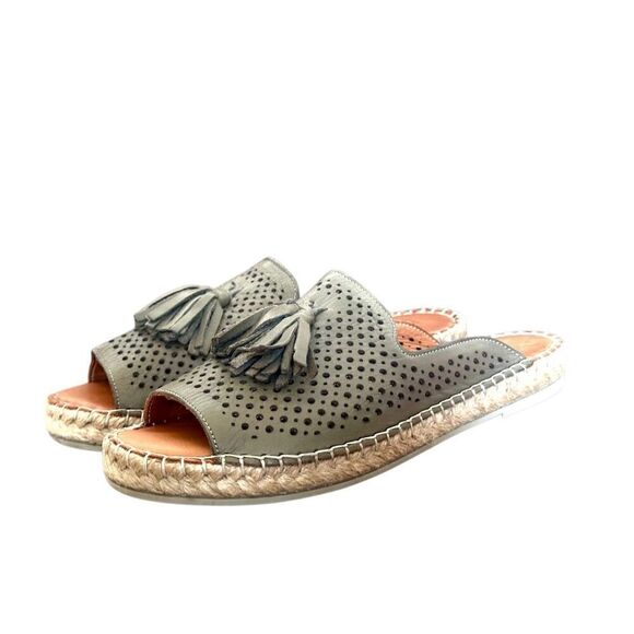 Bueno Navar Leather Laser Cut Peep Toe Slip On Espadrilles Sandals Olive Size 40 - Picture 3 of 11